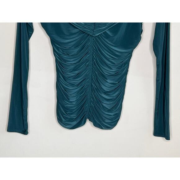 Naked Wardrobe Ruched Long Sleeve Off Shoulder Blouse Top Teal Blue Women's M - Picture 3 of 8